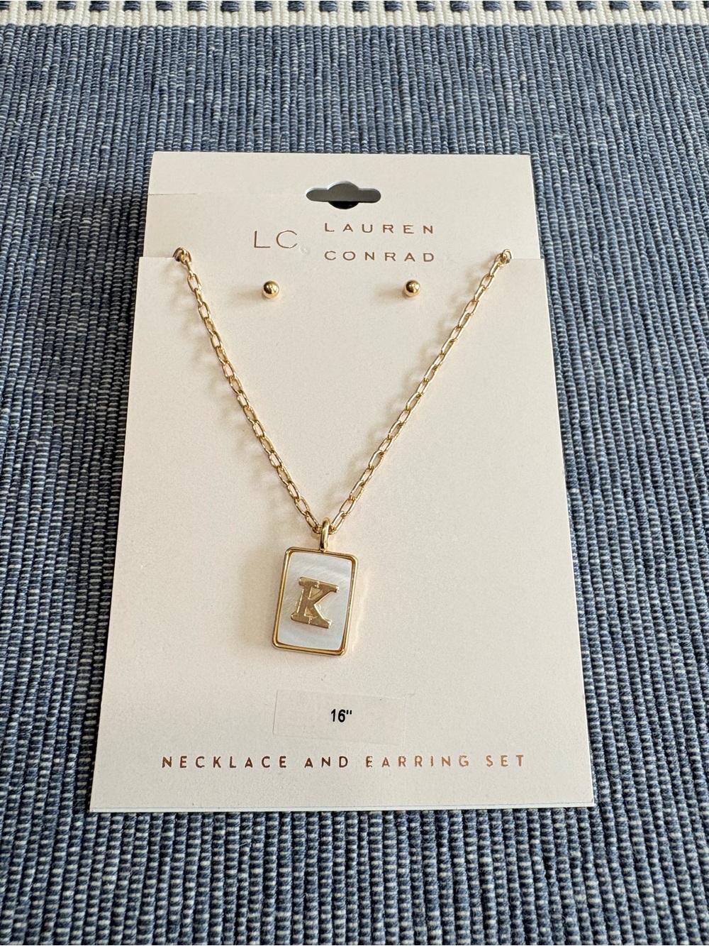 ⭐️ Mother of Pearl Initial K Pendant Necklace with Matching Stud Earrings by LC